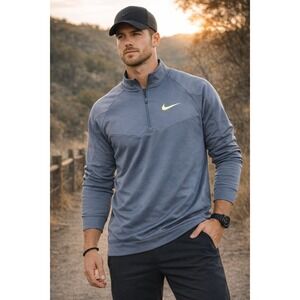 Nike Dri-FIT Mens  Jackets L 1/4 Zip Running Pullover Blue Gray  Thumbholes